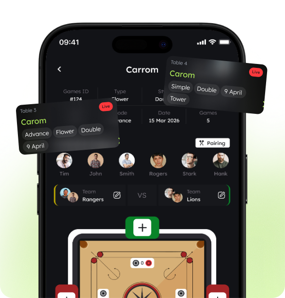 ScoreTT match cards floating around phone